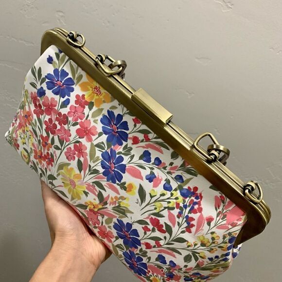 Handmade Genuine Nubuck Calfskin Floral Print Push-lock Bag & 2 Chains Style - Picture 12 of 16